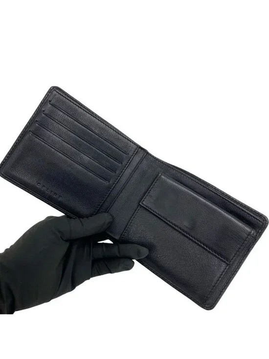 Celine Macadam Blason Triomphe Pattern Canvas Leather Bifold Wallet Mini Black - Picture 7 of 10